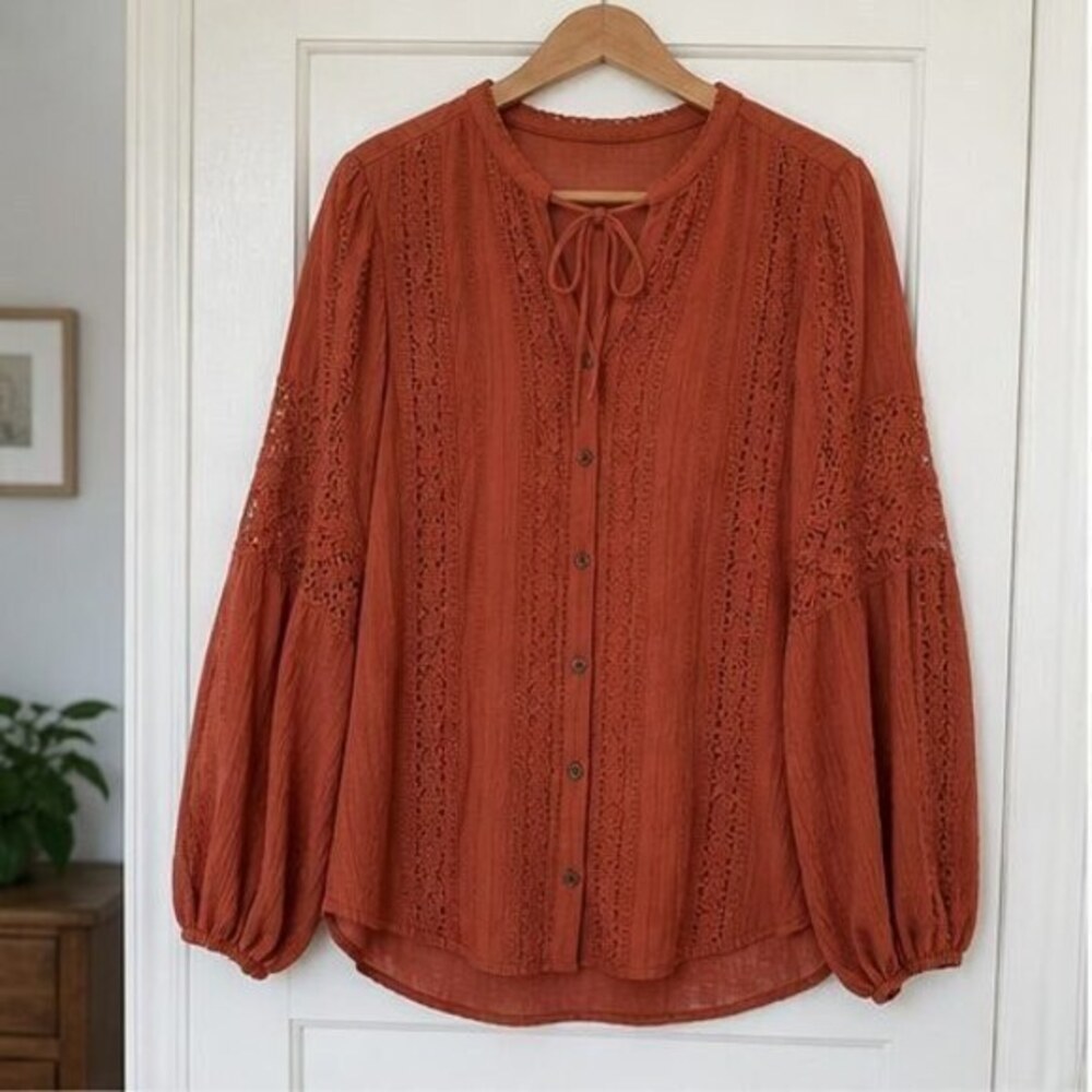 Rust Tie Neck Blouse